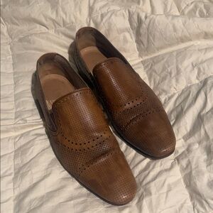Men's Brown Perforated Italian Leather Slip-On Dress Shoes
